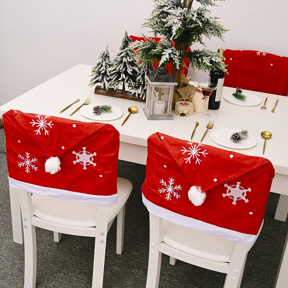 跨境聖誕節裝飾用品 雪花椅子套 紅色椅套凳子套餐廳佈置新款椅套