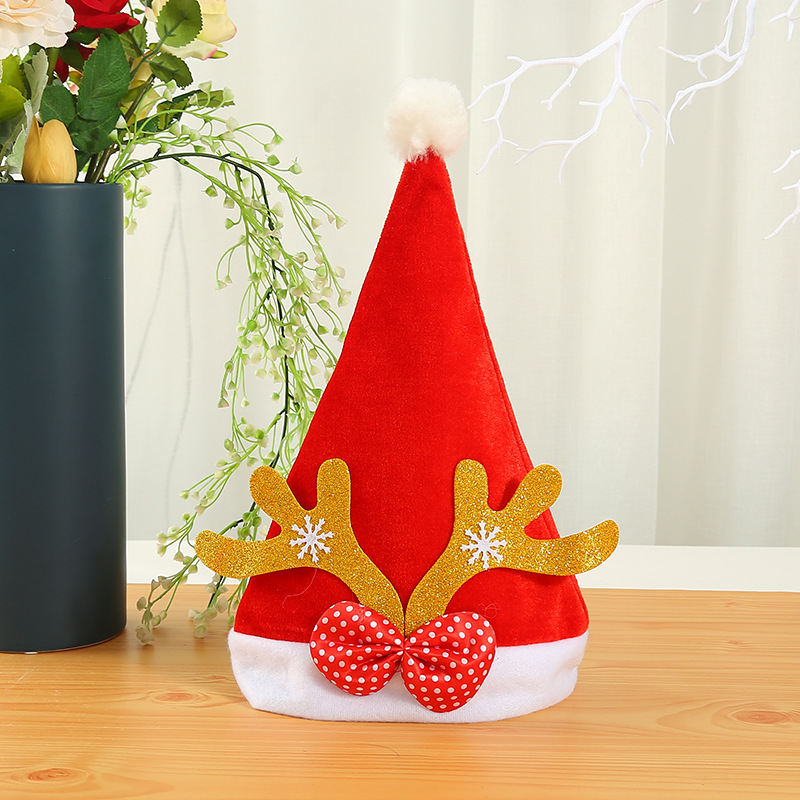 新款節日成人紅色金絲絨加厚聖誕帽 兒童派對鹿角帽 聖誕節裝飾品