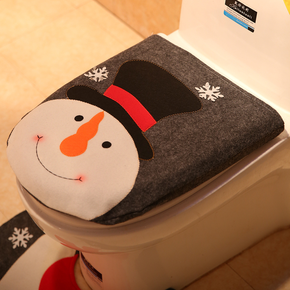 新款聖誕裝飾品卡通老人雪人馬桶套衞生間裝扮馬桶防塵防護2件套