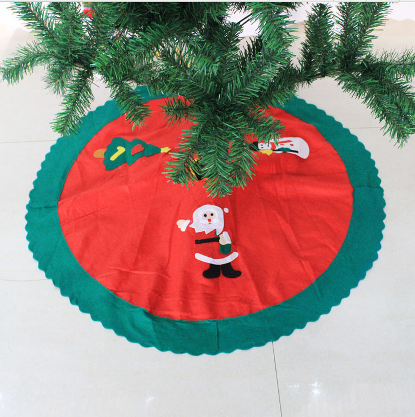 聖誕波浪綠邊老人星星貼花聖誕樹樹裙90cm無紡布節日裝飾