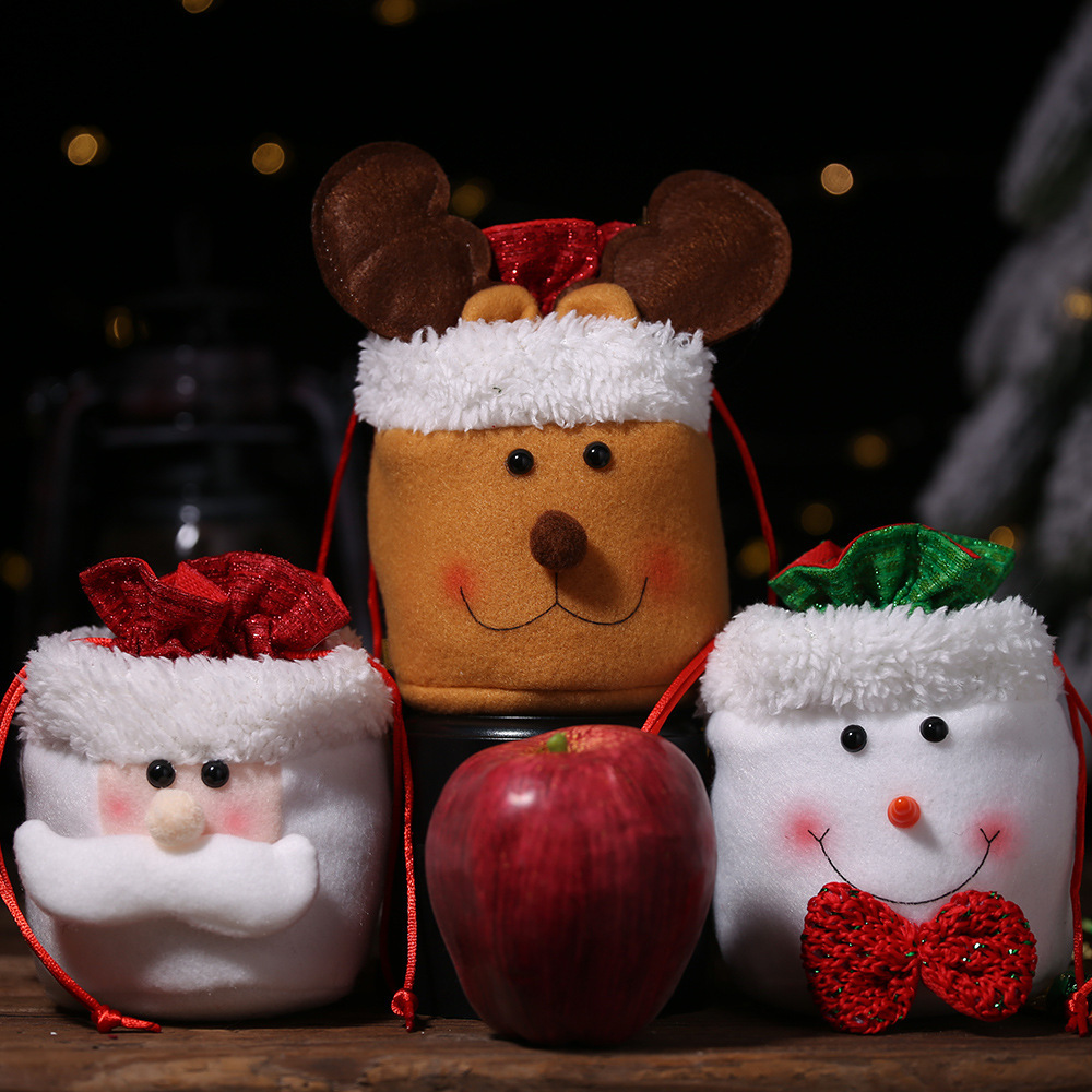 新品聖誕節裝飾用品麻布抽繩束口袋蘋果袋老人糖果袋兒童禮物袋