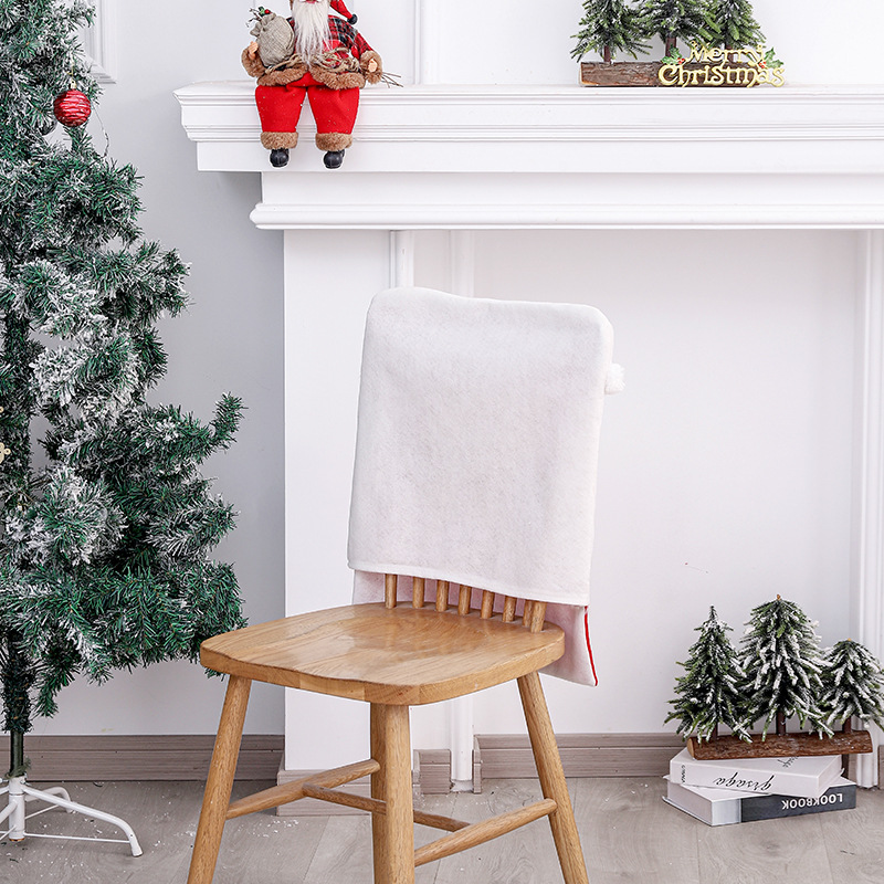 港之戀聖誕椅子套紅白絨布椅背套居家無臉老人刺繡凳子套椅子墊