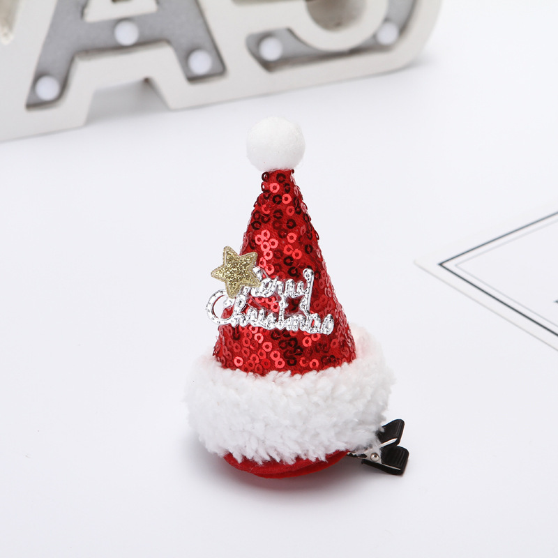 港之戀聖誕裝飾品紅色亮片小帽子紗裙裝扮頭飾韓國風鴨嘴聖誕髮夾