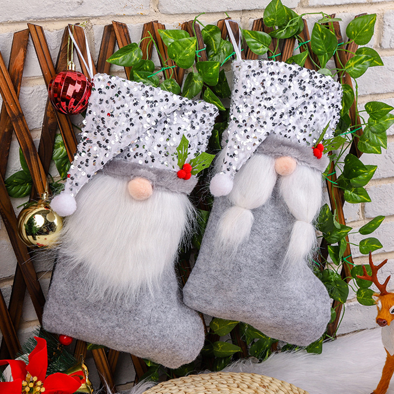 港之戀創意亮片帽聖誕襪聖誕糖果襪無臉老人禮物袋聖誕節裝飾掛飾