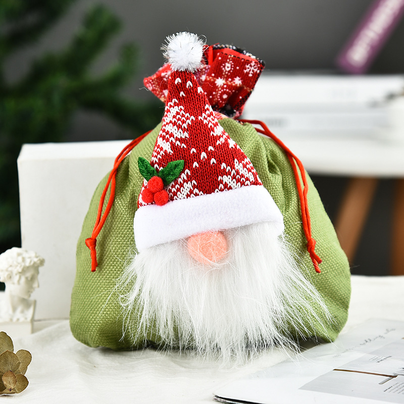 港之戀聖誕無臉娃娃手提袋 創意聖誕蘋果袋糖果袋聖誕禮物束口袋