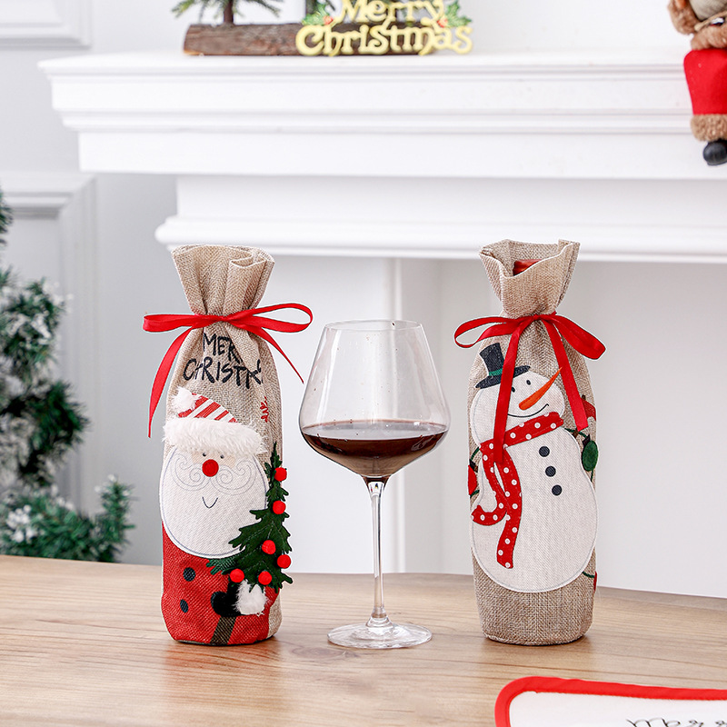 港之戀聖誕麻布老人雪人紅酒套餐桌酒瓶袋紅酒袋聖誕酒瓶套裝飾品