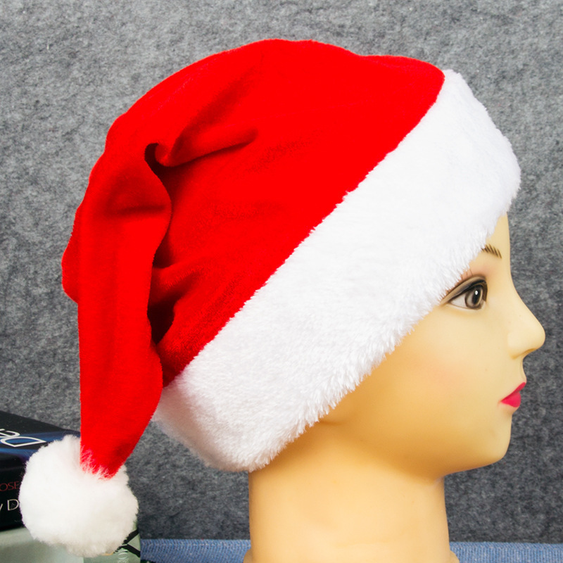 港之戀聖誕節裝飾品聖誕紅色金絲絨毛絨邊聖誕帽子成人兒童聖誕帽