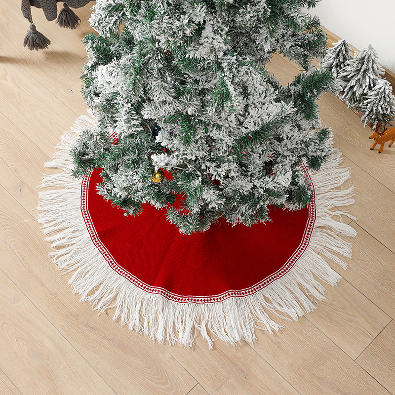 港之戀 包邊聖誕樹底部裝飾品聖誕樹圍裙雪花流蘇邊針織聖誕樹裙
