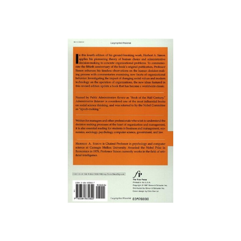 管理行為	英文原版	Administrative Behavior, 4th Edition