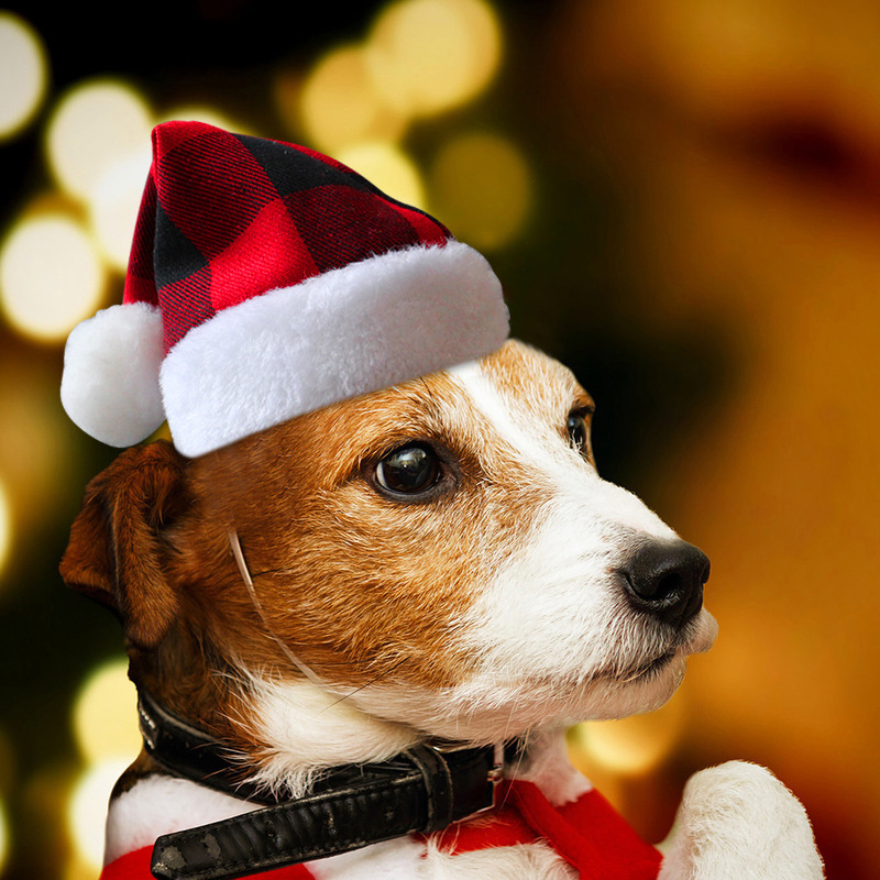 港之戀貓咪狗狗聖誕帽頭飾絨布長毛絨帽派對裝飾帽聖誕節寵物帽子