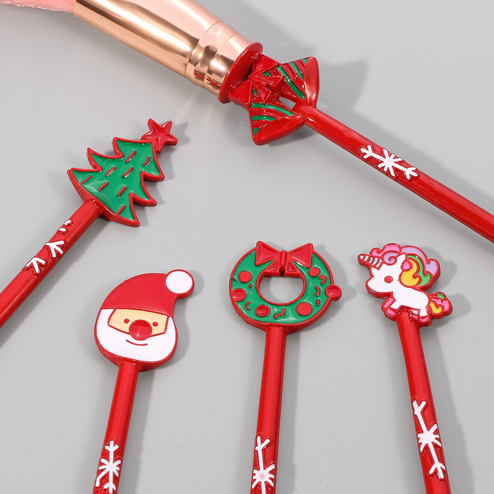 多款聖誕老人麋鹿鈴鐺裝飾卡通可愛眼影刷金屬化粧刷套裝聖誕禮物