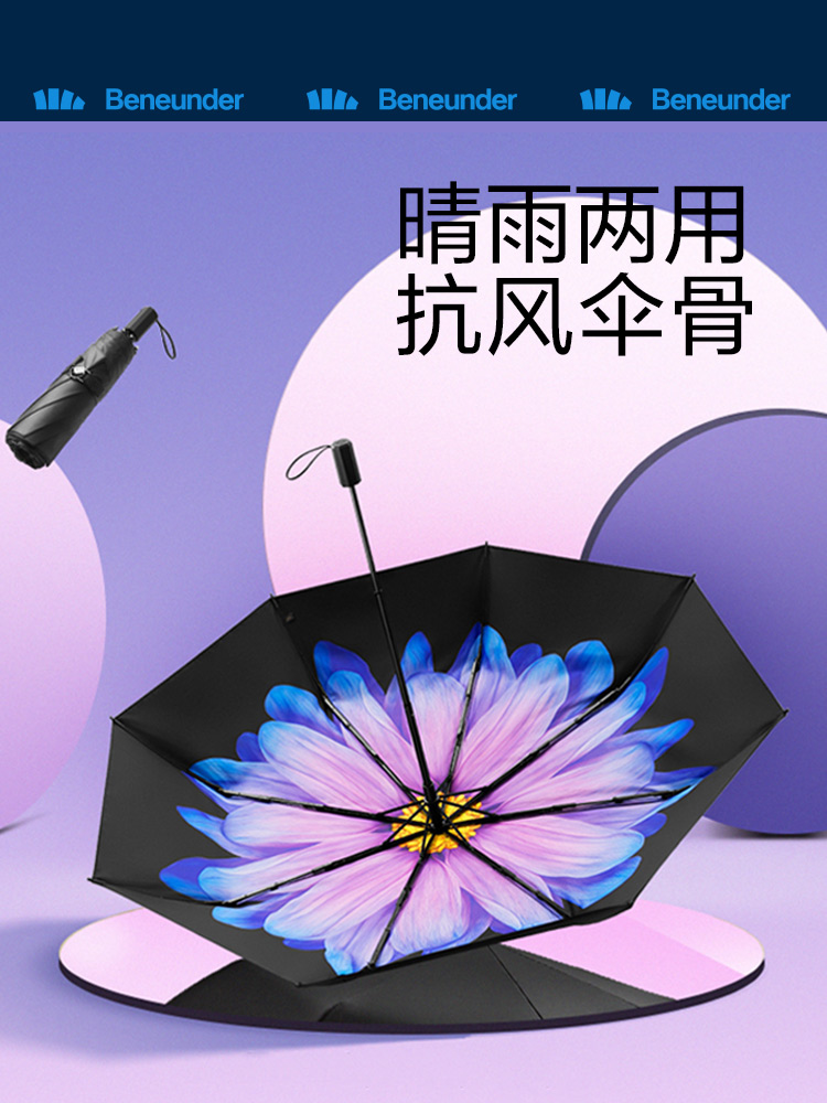 蕉下琉璃太陽傘遮陽小黑傘防曬防紫外線 雙層黑膠傘